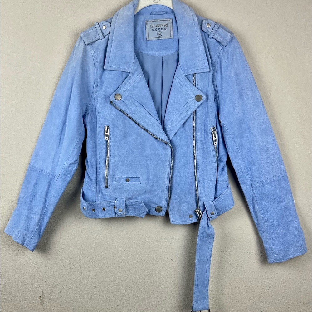 BLANK NYC Baby Blue Suede Biker Jacket